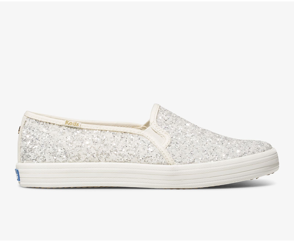 Keds Slip Ons Damen Weiß - Kate Spade New York Double Decker Glitter - KPR-537024